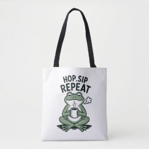 Hopp Sippa Upprepa Rolig Frosk Kaffe Design Tygkasse