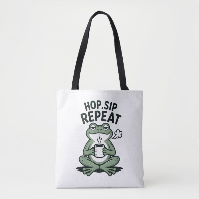 Hopp Sippa Upprepa Rolig Frosk Kaffe Design Tygkasse (Framsida)