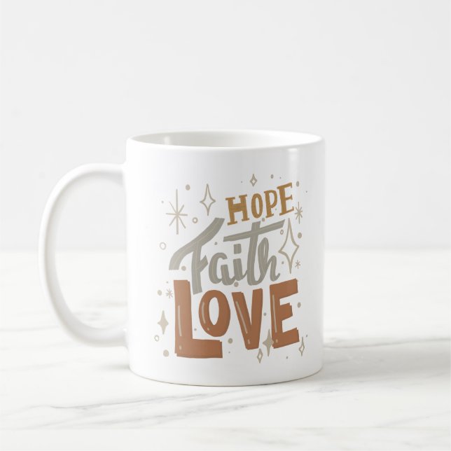 hopp tro kärlek kaffemugg (Vänster)