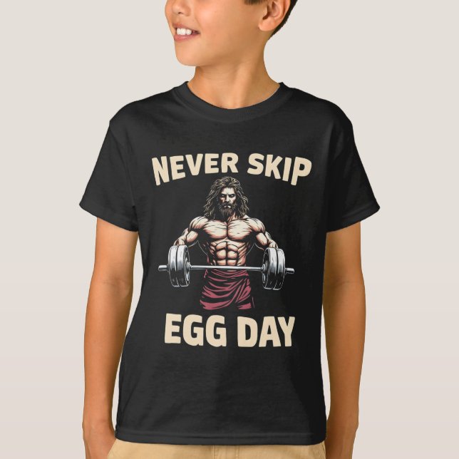 Hoppa aldrig över äggdagen Tee Jesus Påsk Gym Leg (Framsida)
