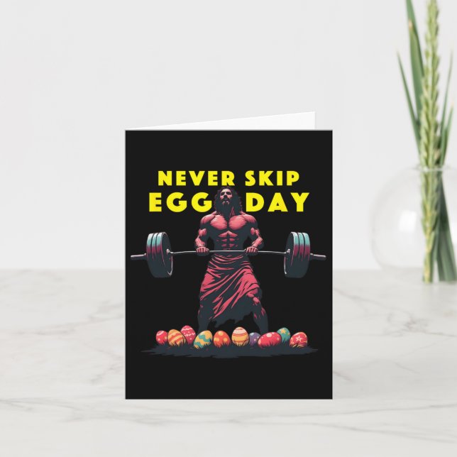 Hoppa aldrig över äggdagen Tee Jesus Påsk Gym Leg Kort (Framsida)