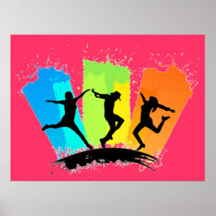 Hoppa folk färgrika silhouettes - poster