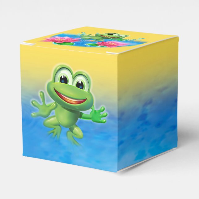 Hoppa grodafödelsedagsfesttårtan och favör boxas presentaskar (Framsidan Sidan)