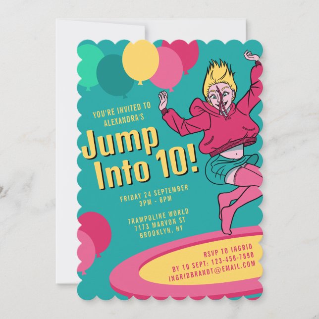 Hoppa in i 10 Trampoline Party Girls 10:e födelsed Inbjudningar (Framsida)