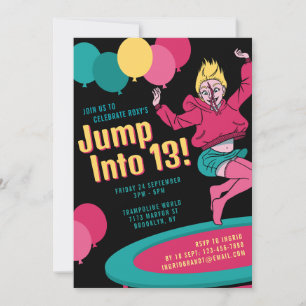 Hoppa in i 13 Trampoline Girl 13:e födelsedagen Inbjudningar