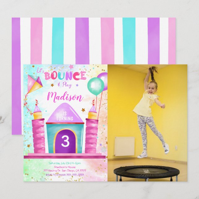 Hoppa och studsa fotoinbjudan inbjudningar (Fram/baksida)