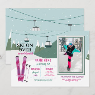 Hoppa över Födelsedagsfest Girls Ski Snowboard Pho Inbjudningar