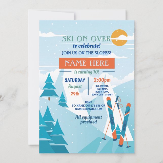 Hoppa över Födelsedagsfest Slopes Ski Snowboard Sn Inbjudningar (Framsida)