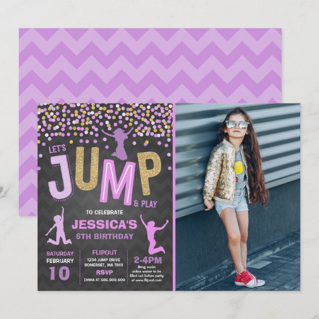 Hoppa över födelsedagsinbjudan Hoppade Trampoline  Inbjudningar (Fram/baksida)