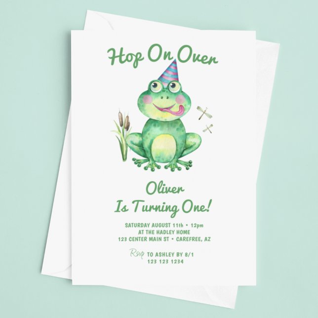 Hoppa över grön groda 1-årsdag inbjudningar (Skapare uppladdad)