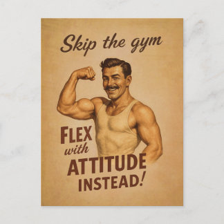 Hoppa över gymflex med attityd Retro Strongman Po Vykort