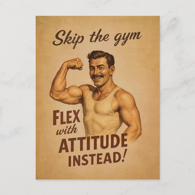 Hoppa över gymflex med attityd Retro Strongman Po Vykort (Framsida)