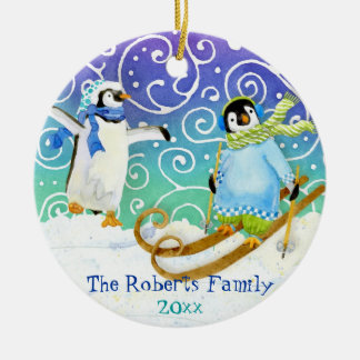 Hoppa över Penguin-familjens Anpassningsbar julpry Julgransprydnad Keramik