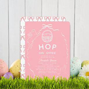 Hoppa över rosa båge flicka kanin baby shower inbjudningar