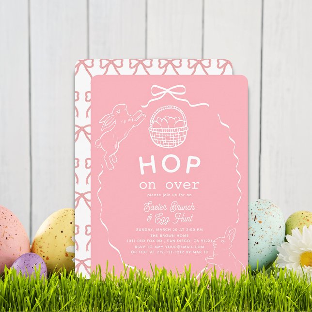 Hoppa över Rosa Bow Bunny Påskbrunch Inbjudningar (Skapare uppladdad)
