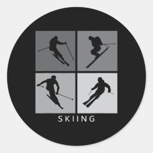 Hoppa över Silhouette Alpine Skier Winter Sports Runt Klistermärke