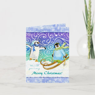 Hoppa över Ski Penguin-julfoto Helgkort