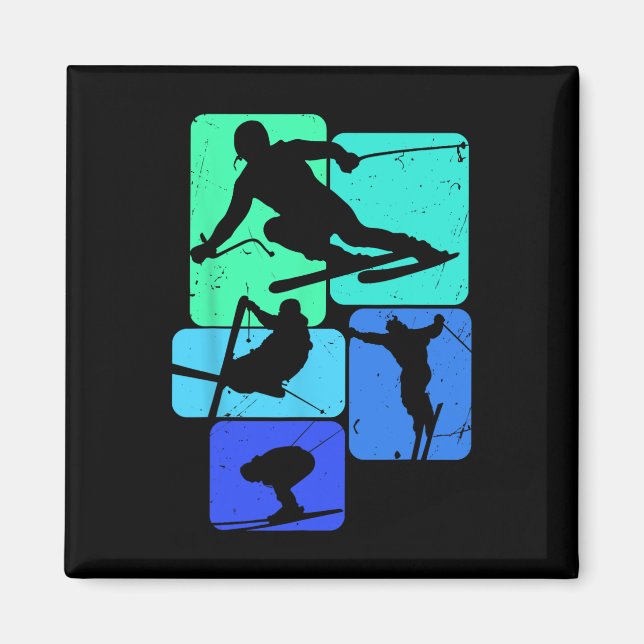 Hoppa över Skiier Retro Manar Ski Magnet (Framsidan)