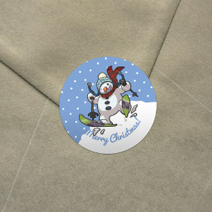 Hoppa över Snögubbe i Tecknaden Wooly jul Hat Runt Klistermärke