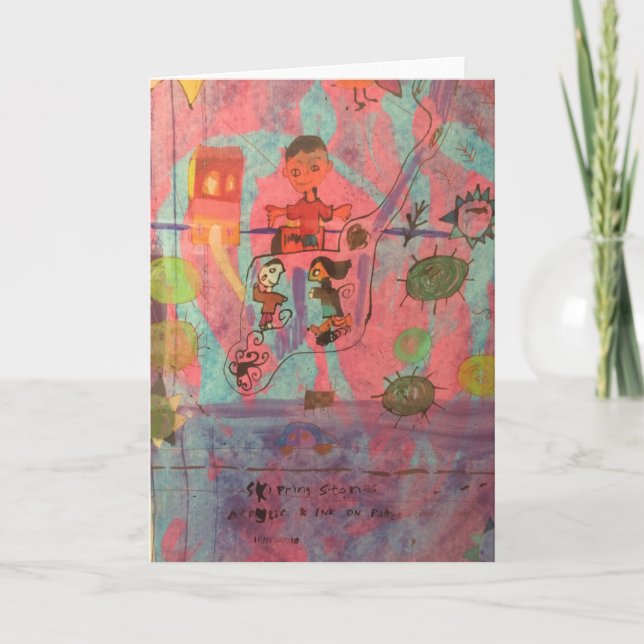 "Hoppa over stenar" vattenfärg vid Jackson Helgkort (Framsida)