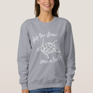 Hoppa över Straw Spara a Turtle White på Grått T Shirt