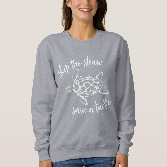 Hoppa över Straw Spara a Turtle White på Grått T Shirt (Framsida)