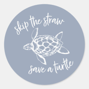 Hoppa över Straw-Sparan en Turtle Dusty Blue Runt Klistermärke