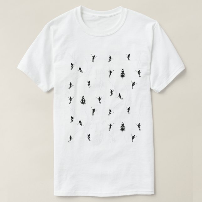 Hoppa över tema Modern Black & White Ski Skiers T Shirt (Design framsida)