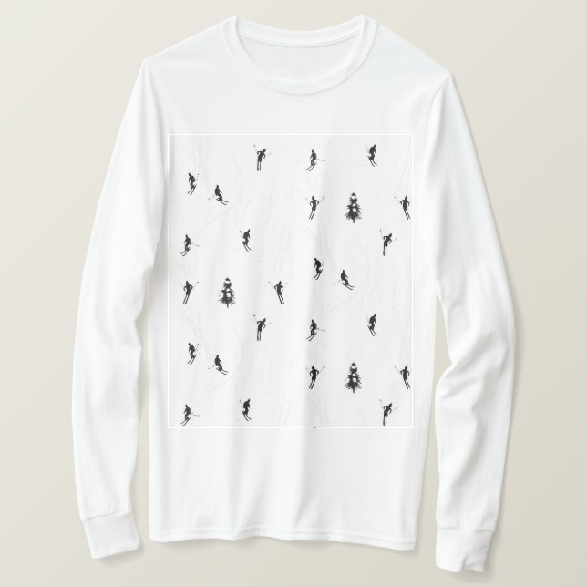 Hoppa över tema Modern Black & White Ski Skiers T Shirt (Design framsida)