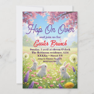Hoppa på Påskblommor Kanin Vårbrunch Inbjudningar