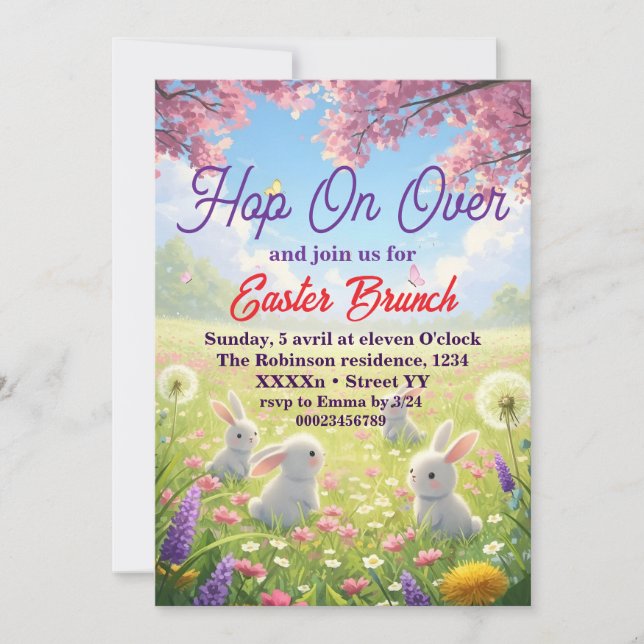 Hoppa på Påskblommor Kanin Vårbrunch Inbjudningar (Framsida)