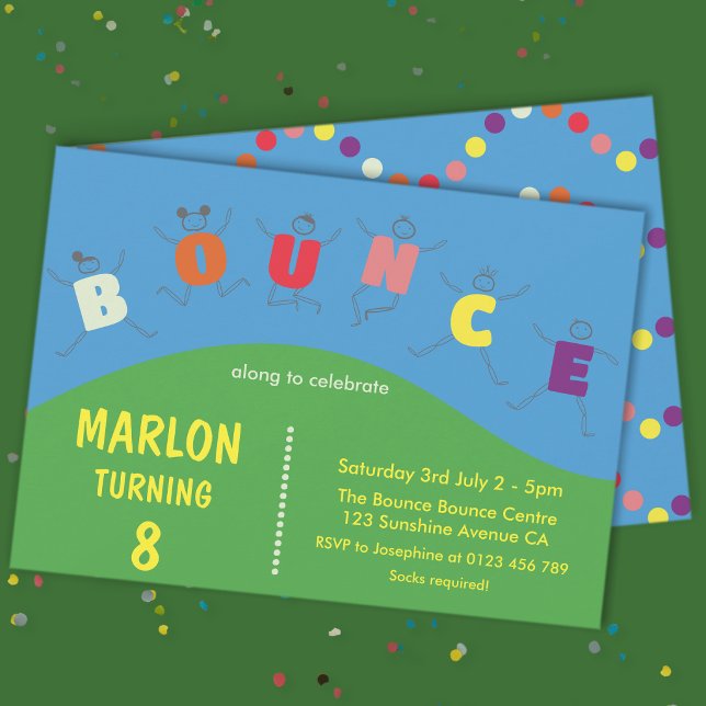 Hoppa Studs Hus Trampolin Fest Födelsedag Inbjudningar (Bounce Birthday Party Invitation)
