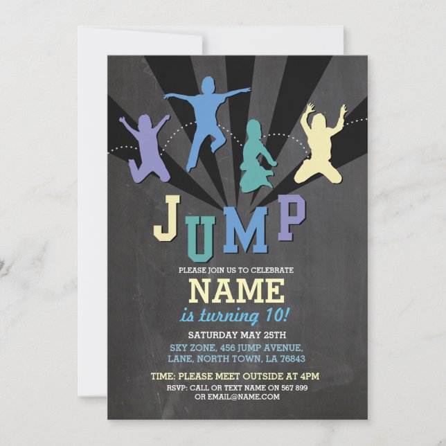 Hoppa Trampolin Födelsedagsfest Blå Pojkar Inbjuda Inbjudningar (Framsida)