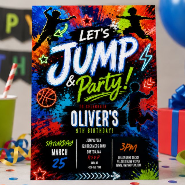 Hoppa Trampolin Födelsedagsfest Inbjudningar (Skapare uppladdad)