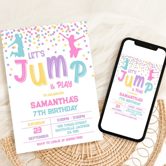 Hoppa Trampolin Studs Fest Barn Kalas Inbjudningar (Skapare uppladdad)