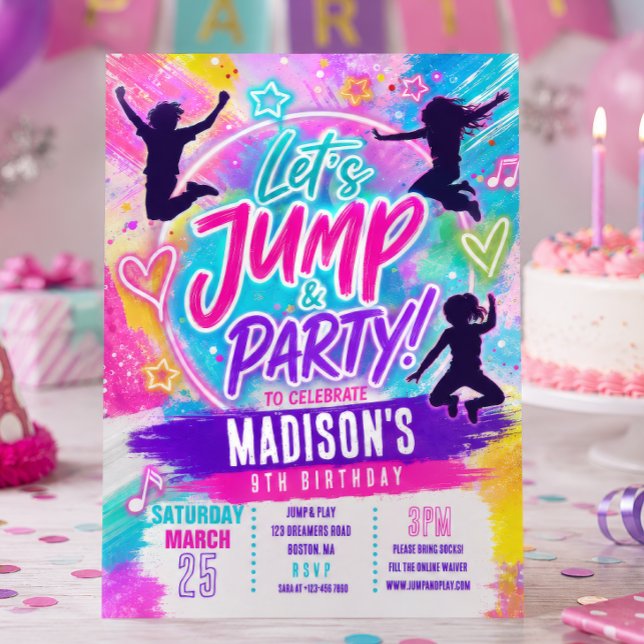 Hoppa Trampolin Tie Dye Födelsedagsinbjudan Inbjudningar (Skapare uppladdad)