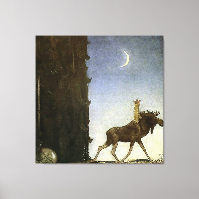 “Hoppande älgen” Akvarell av John Bauer Canvastryck (Framsida)