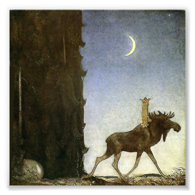 “Hoppande älgen” Akvarell av John Bauer Fototryck (Framsidan)