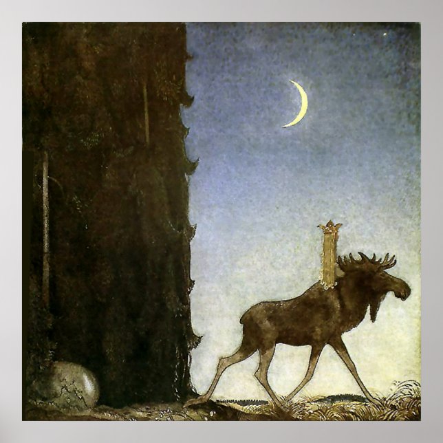 “Hoppande älgen” Akvarell av John Bauer Poster (Framsidan)