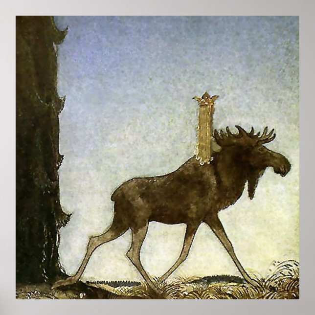 “Hoppande älgen” Akvarell av John Bauer Poster (Framsidan)