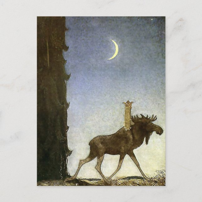 “Hoppande älgen” Akvarell av John Bauer Vykort (Framsida)