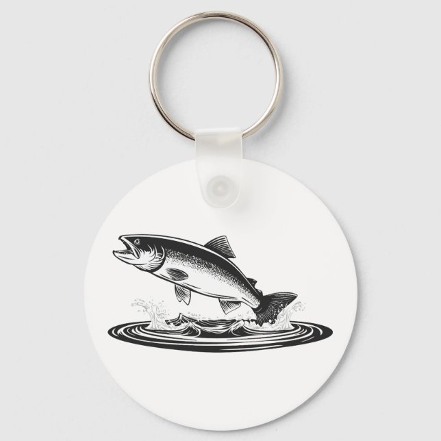 hoppande atlantisk lax fisk nyckelring (Framsida)