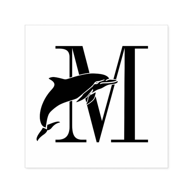 Hoppande delfin över enkel fet initialmonogram självfärgande stämpel (Design)