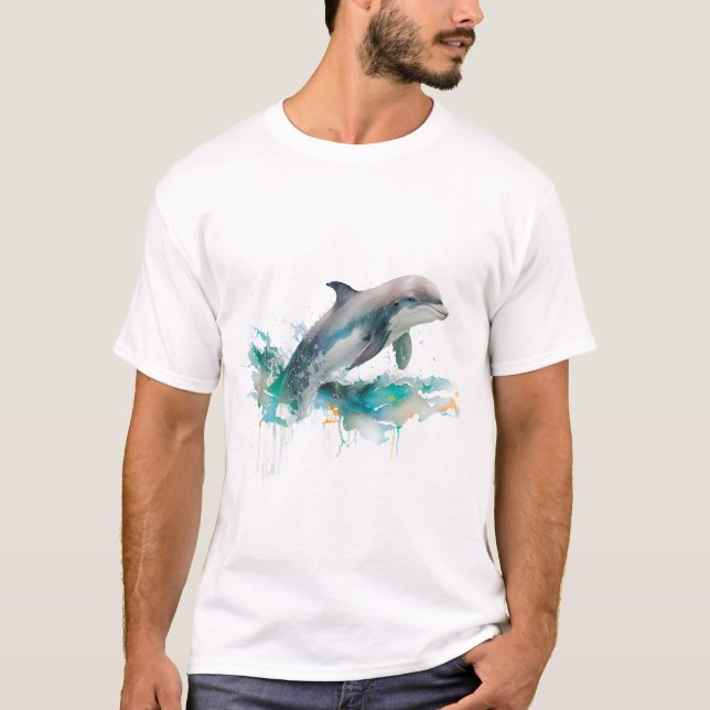 Hoppande delfin presentidé t shirt (Framsida)
