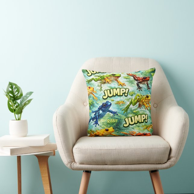 Hoppande grodor hoppar nit fun mönster kudde (Stol)