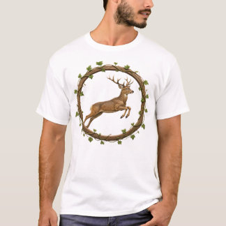 Hoppande hjort vinranka cirkel t-shirt