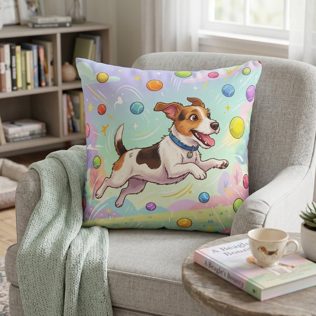 Hoppande hund jagar bollar | Söt och fantasifull Kudde (Skapare uppladdad)