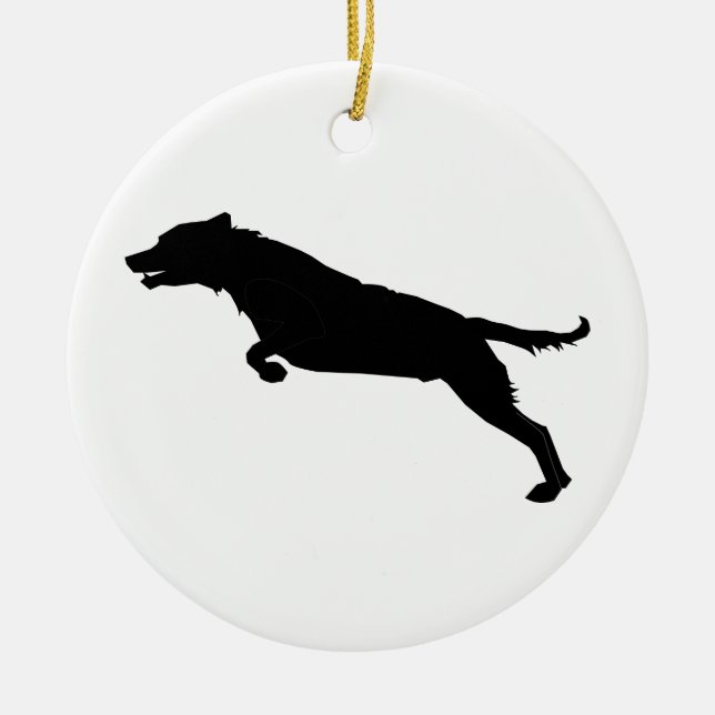 Hoppande hundsilhuett julgransprydnad keramik (Framsidan)