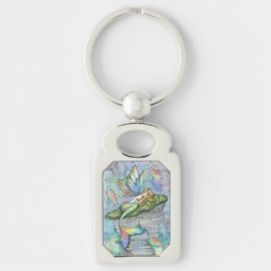 Hoppande karpmermaid fantasikonst av Molly Harriso Rektangulärt Silverfärgad Nyckelring