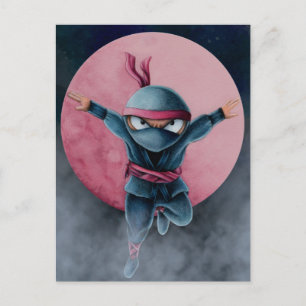 Hoppande Ninja Röd Måne  Vykort